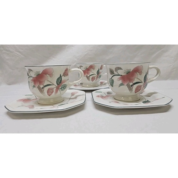 Mikasa Other - 3 Mikasa Continental Silk Flowers Footed Cup & Saucer Sets F3003 8oz Japan I24